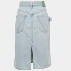 Pre Owned Bottega Veneta Blue Denim Pencil Skirt L Waist 33"