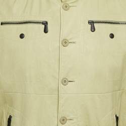 Pre Owned Bottega Veneta Green Leather Buttoned Jacket XL