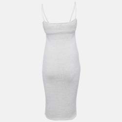 Pre Owned Bottega Veneta Cream Textured Knit Bralette & Midi Dress XS