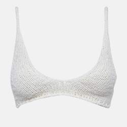 Pre Owned Bottega Veneta Cream Textured Knit Bralette & Midi Dress XS