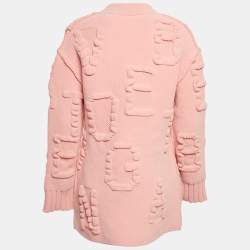 Pre Owned Bottega Veneta Pink Patterned Knit Long Cardigan M