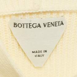 Pre Owned Bottega Veneta Cream Rib Knit Metal Knot Hardware Cardigan M