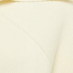 Pre Owned Bottega Veneta Cream Rib Knit Metal Knot Hardware Cardigan M