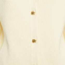 Pre Owned Bottega Veneta Cream Rib Knit Metal Knot Hardware Cardigan M