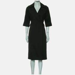 Pre Owned Bottega Veneta Belted Cotton Green Wrap Dress IT 36