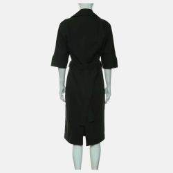 Pre Owned Bottega Veneta Belted Cotton Green Wrap Dress IT 36