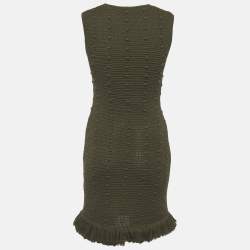 Pre Owned Bottega Veneta Olive Green Crochet Fringe Detail Mini Dress XS