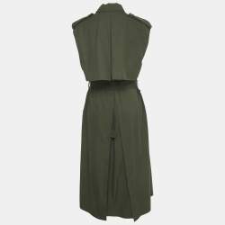 Pre Owned Bottega Veneta Green Cotton Sleeveless Double Breasted Coat S