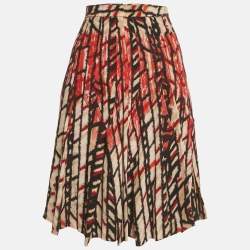 Pre Owned Bottega Veneta Cream/Red Printed Silk Knee-Length Skirt S