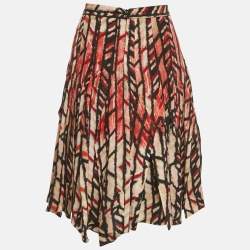 Pre Owned Bottega Veneta Cream/Red Printed Silk Knee-Length Skirt S