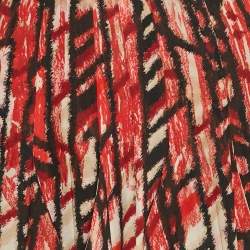 Pre Owned Bottega Veneta Cream/Red Printed Silk Knee-Length Skirt S