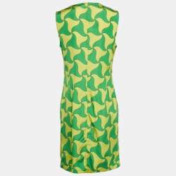 Pre Owned Bottega Veneta Green/Yellow Wavy Triangle Print Parachute Silk Mini Dress S