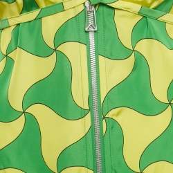 Pre Owned Bottega Veneta Green/Yellow Wavy Triangle Print Parachute Silk Mini Dress S