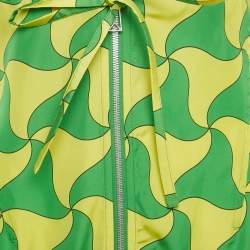 Pre Owned Bottega Veneta Green/Yellow Wavy Triangle Print Parachute Silk Mini Dress S