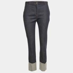 Pre Owned Bottega Veneta Blue Leather Denim Jeans S/Waist 29"