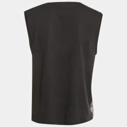 Pre Owned Bottega Veneta Black Printed Silk and Jersey Sleeveless Top M