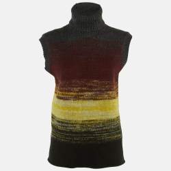 Pre Owned Bottega Veneta Grey Striped Wool Knit Turtle Neck Sweater S