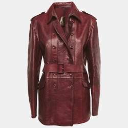 Pre Owned Bottega Veneta Red Double Breasted Leather Jacket L