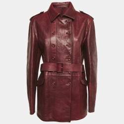 Pre Owned Bottega Veneta Red Double Breasted Leather Jacket L