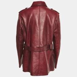 Pre Owned Bottega Veneta Red Double Breasted Leather Jacket L