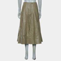 Pre Owned Bottega Veneta Pleated Leather Midi Skirt IT 38