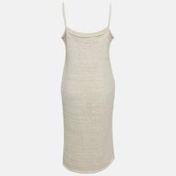 مملوكة مسبقًا Bottega Veneta White Cotton Knit Strap Sleeve Midi Dress L