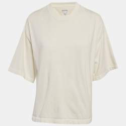 مملوكة مسبقًا Bottega Veneta Off-White Cotton Knit Oversized Crop T-Shirt S