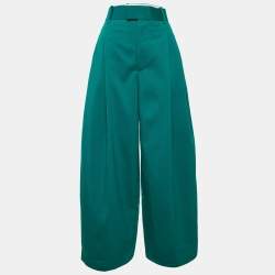 Pre Owned Bottega Veneta Teal Blue Gabardine Wide-Leg Trousers S