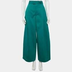 Pre Owned Bottega Veneta Teal Blue Gabardine Wide-Leg Trousers S