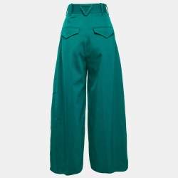 Pre Owned Bottega Veneta Teal Blue Gabardine Wide-Leg Trousers S