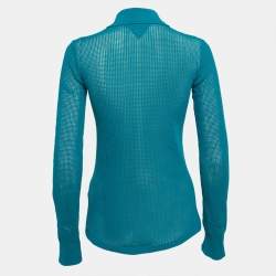 مملوكة مسبقًا Bottega Veneta Turquoise Mesh Knit Sheer Shirt XS