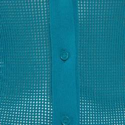 مملوكة مسبقًا Bottega Veneta Turquoise Mesh Knit Sheer Shirt XS