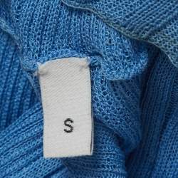 Pre Owned Bottega Veneta Blue Rib Knit Semi Sheer Dress S