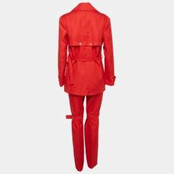 Pre Owned Bottega Veneta Red Gabardine Belted Set XS