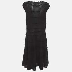 Pre Owned فستان بوتيغا فينيتا أسود كشمير محبوك بدون أكمام قصير ميديوم