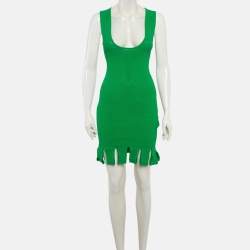 Pre Owned Bottega Veneta Parakeet Crochet Scoop Neck Mini Dress XS
