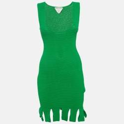 Pre Owned Bottega Veneta Parakeet Crochet Scoop Neck Mini Dress XS