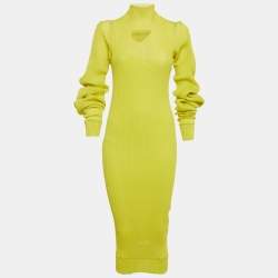 مملوكة مسبقًا فستان بوتيغا فينيتا ميدي بتفاصيل فتحة رقبة مضلع أخضر نيون مقاس صغير