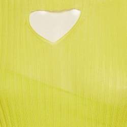 Pre Owned Bottega Veneta Neon Green Rib Knit Keyhole Detail Midi Dress S