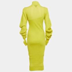 Pre Owned Bottega Veneta Neon Green Rib Knit Keyhole Detail Midi Dress S