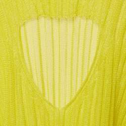 Pre Owned Bottega Veneta Neon Green Rib Knit Keyhole Detail Midi Dress S