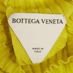 Pre Owned Bottega Veneta Neon Green Rib Knit Keyhole Detail Midi Dress S