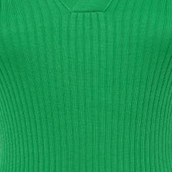 Pre Owned Bottega Veneta Green Rib Knit Open Collar Polo T-Shirt M