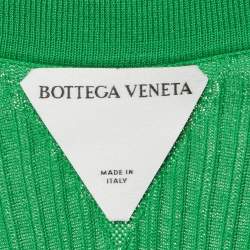 Pre Owned Bottega Veneta Green Rib Knit Open Collar Polo T-Shirt M