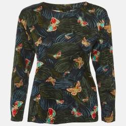 Pre Owned Bottega Veneta Vintage Green Printed Jersey T-Shirt S