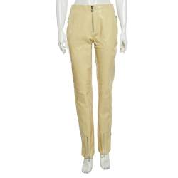 Pre Owned Bottega Veneta Cream Leather Zipper Trousers S