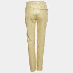 Pre Owned Bottega Veneta Cream Leather Zipper Trousers S
