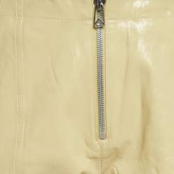 Pre Owned Bottega Veneta Cream Leather Zipper Trousers S