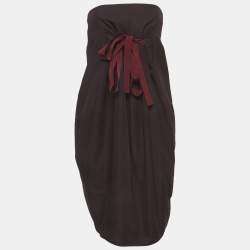 مملوكة مسبقًا Bottega Veneta Brown Cotton Strapless Mini Dress M