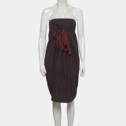 مملوكة مسبقًا Bottega Veneta Brown Cotton Strapless Mini Dress M